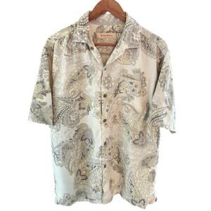 Tommy Bahama 100% Silk Paisley Short Sleeve Button Front Shirt Size L Casual